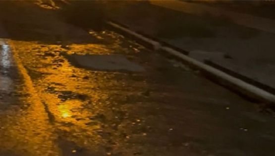 Riego por aspersión... al asfalto: el río que brota de la vereda en la calle Terrada