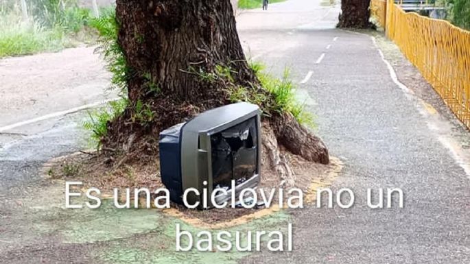 Indignación en Luján de Cuyo: tiran un televisor viejo en plena ciclovía