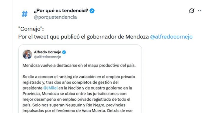 Cornejo es tendencia en X por lo que publicó sobre el empleo en Mendoza
