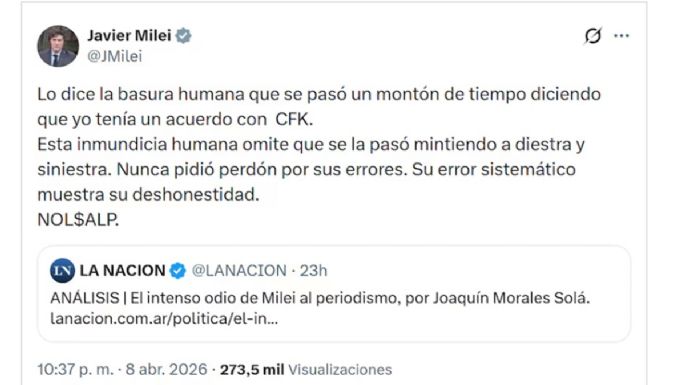 Milei le dijo al periodista Carlos Pagni que es un "delincuente malparido"