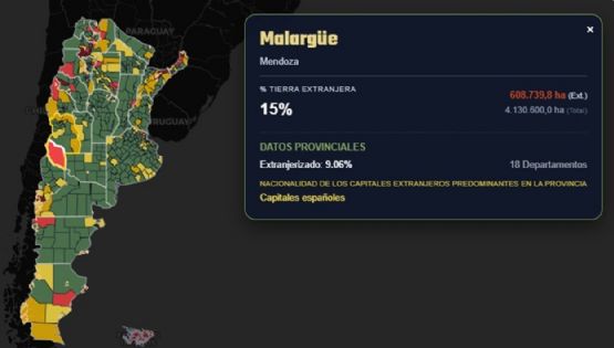 Científicos del Conicet diseñaron un mapa que muestra la extranjerización de tierras en Argentina 