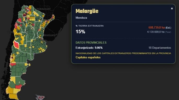 Científicos del Conicet diseñaron un mapa que muestra la extranjerización de tierras en Argentina 
