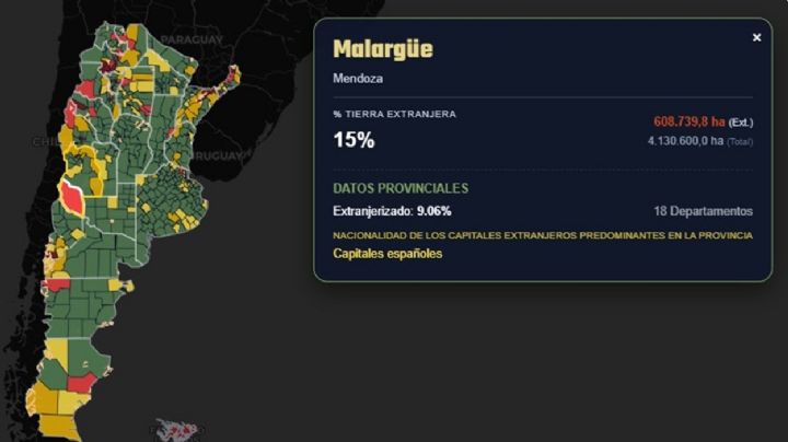 Científicos del Conicet diseñaron un mapa que muestra la extranjerización de tierras en Argentina 